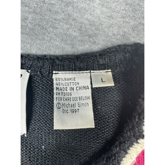 Michael Simon New York Sz L Black Short Sleeves Sweater Women Knit Crochet 1997 - Picture 2 of 14